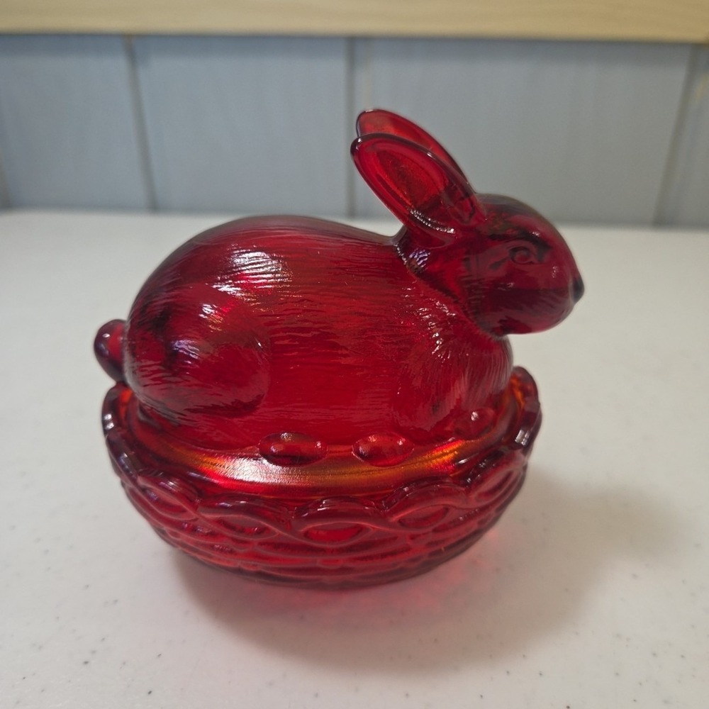 Mosser Glass Ruby Red Bunny On Nest